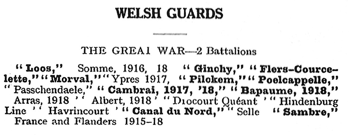 Welsh Guards Battle Honours