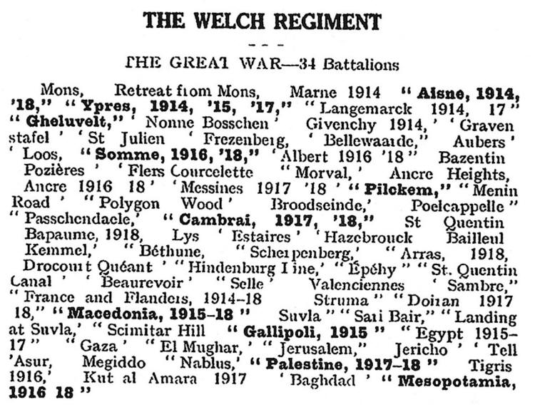 Welsh Regiment Battle Honours
