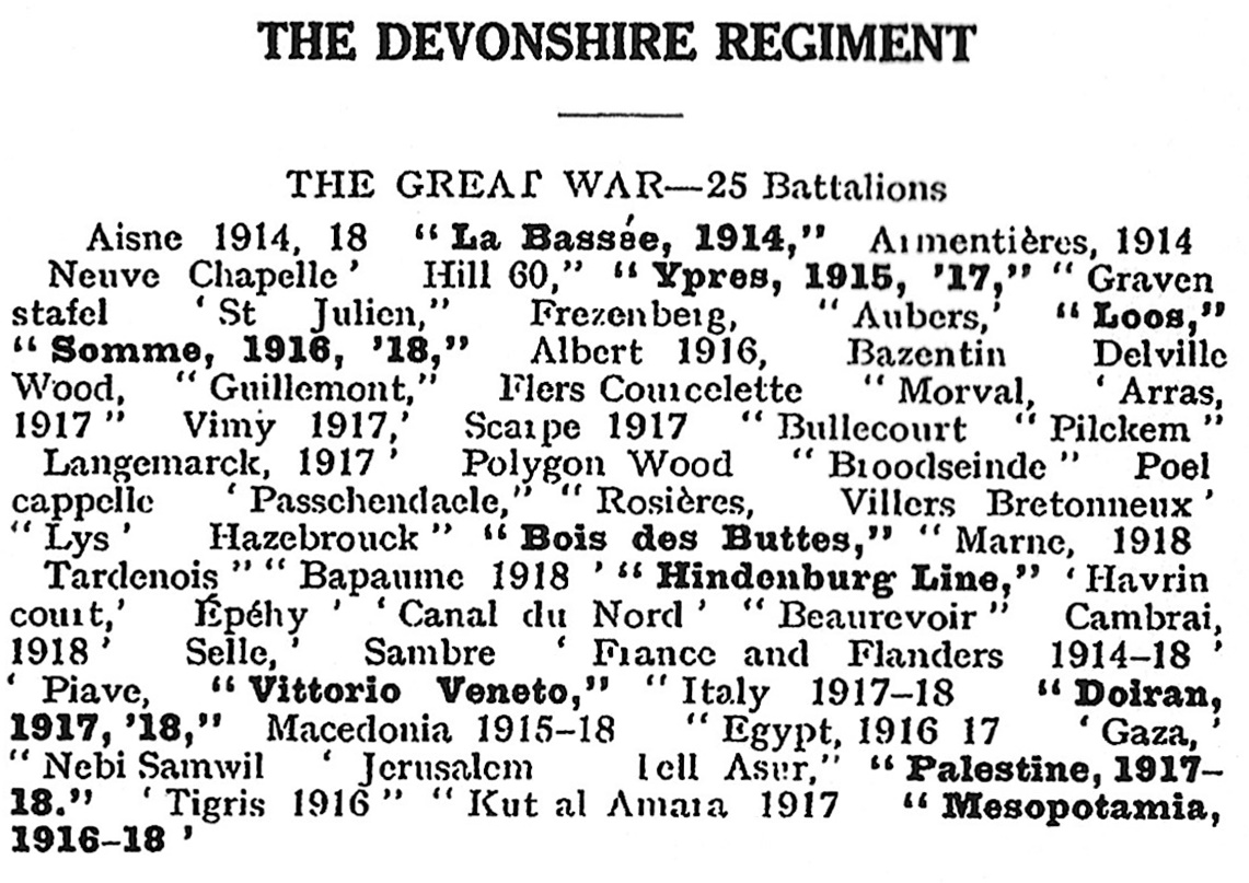Devon Regt Battle Honours