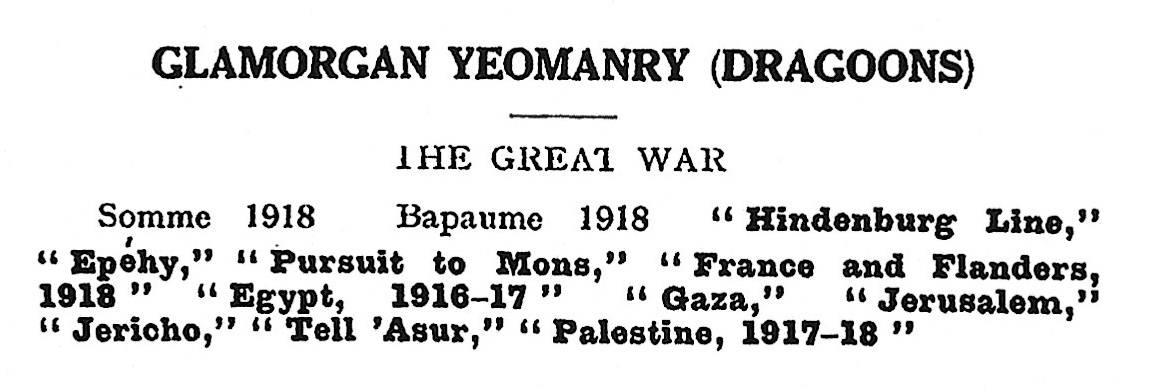 Glamorgan Yeomanry Battle Honours