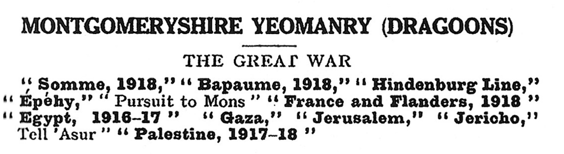 Montgomeryshire Yeomanry Battle Honours