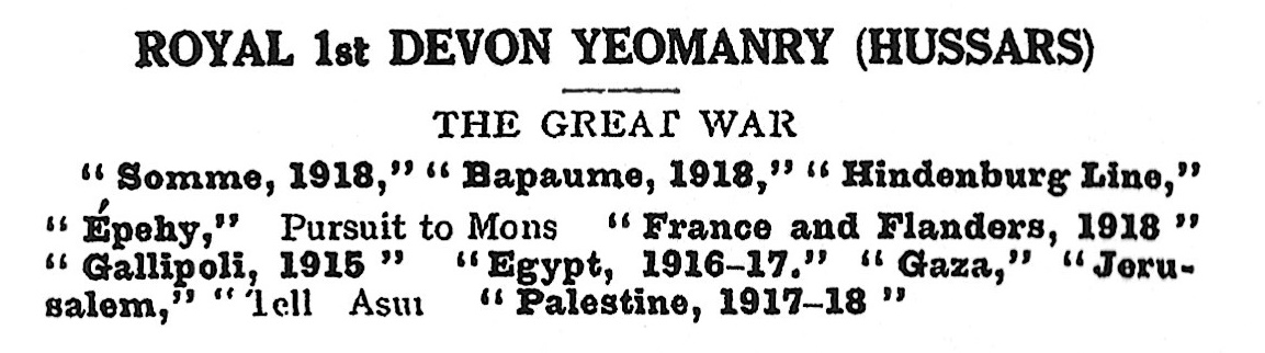 Royal 1st Devon Yeomanry Battle Honours