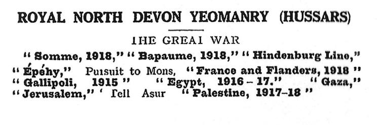 Royal North Devon Yeomanry Battle Honours